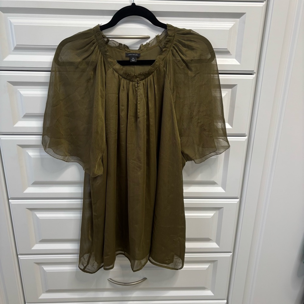 Ann Taylor Khaki Sheer Blouse